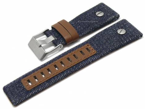Watch strap 24mm dark blue/brown leather/textile jeans look suitable for DIESEL (width of buckle 22 mm) - Bild vergr��ern 