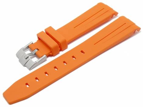 Watch strap 20mm orange rubber with curved ends suitable for MOONSWATCH, OMEGA, ROLEX a.o. (width of buckle 18 mm) - Bild vergr��ern 