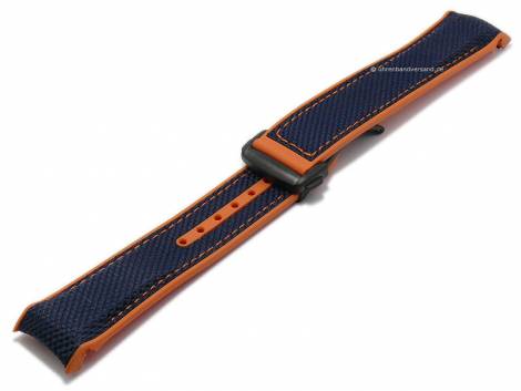 Watch strap 22mm dark blue nylon/rubber orange stitching with black clasp for OMEGA (width of clasp 20 mm) - Bild vergrern 