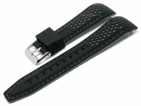 Watch strap 24mm black silicone racing look grey stitching curved ends (width of buckle 20 mm) - Bild vergrern 