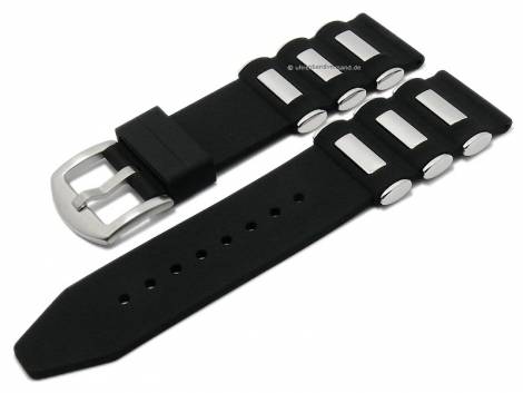 Watch strap 24mm black/silver silicone/metal suitable for INVICTA a.o. watches (width of buckle 22 mm) - Bild vergrern 
