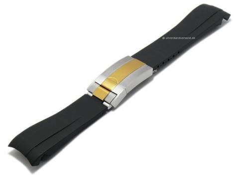 Watch strap 21mm black silicone with bicolor gold/silver coloured clasp suitable for ROLEX Oysterflex - Bild vergrern 