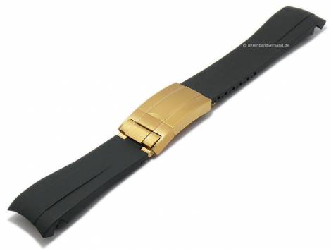 Watch strap 20mm black silicone with gold coloured clasp suitable for ROLEX Oysterflex - Bild vergrern 