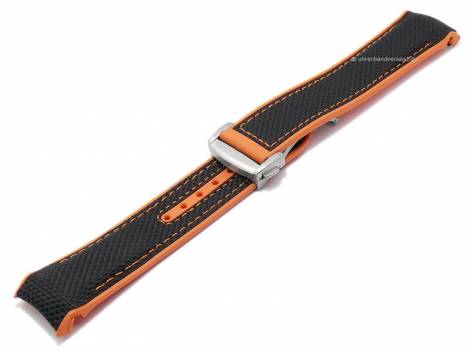 Watch strap 22mm black nylon/rubber orange stitching with clasp for OMEGA (width of clasp 20 mm) - Bild vergrern 