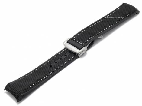 Watch strap 22mm black nylon/rubber light stitching with clasp for OMEGA (width of clasp 20 mm) - Bild vergrern 