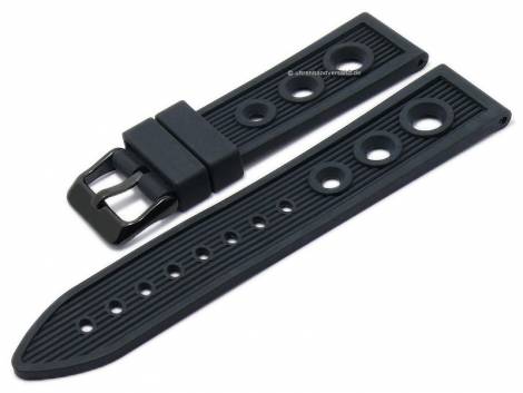 Watch strap 24mm black silicone racing look matt with black buckle (width of buckle 22 mm) - Bild vergr��ern 