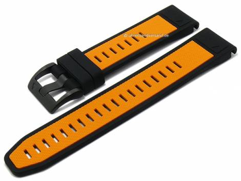 Watch strap 22mm black/orange silicone with Easy/Quick-Fit function for GARMIN Fenix 6 etc. - Bild vergrern 