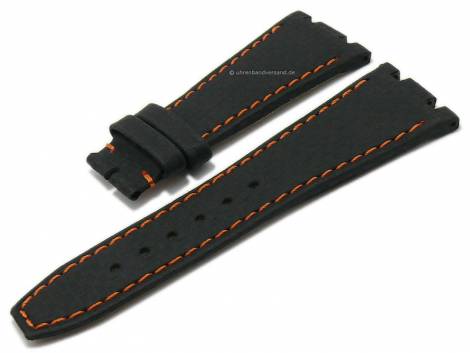 Watch strap 28mm black leather carbon look orange stitching special lug ends for AUDEMARS PIGUET (width of buckle 18 mm) - Bild vergrern 
