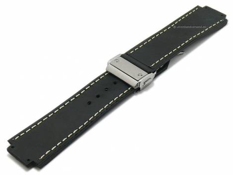 Watch strap 25mm black leather smooth light stitching with clasp for HUBLOT (width of buckle 22 mm) - Bild vergrern 