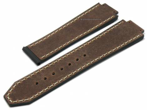 Watch strap 25mm dark brown leather smooth light stitching suitable for HUBLOT (width of buckle 22 mm) - Bild vergrern 