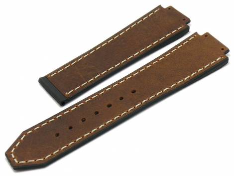 Watch strap 25mm brown leather smooth light stitching suitable for HUBLOT (width of buckle 22 mm) - Bild vergrern 