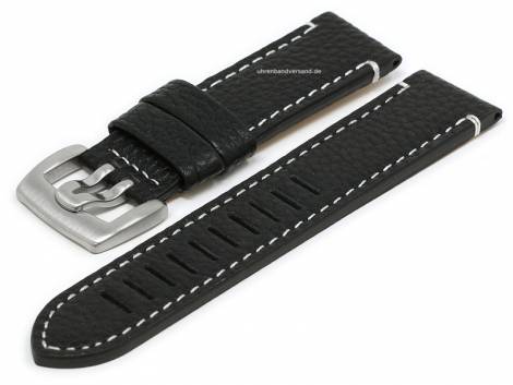 Watch strap 23mm black leather grained light stitching suitable for LUMINOX a.o. watches - Bild vergrern 