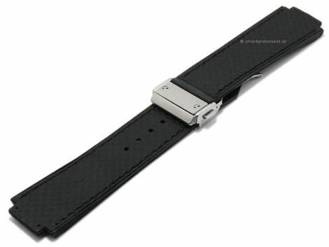 Watch strap 25mm black leather carbon look stitched with clasp for HUBLOT (width of buckle 22 mm) - Bild vergr��ern 