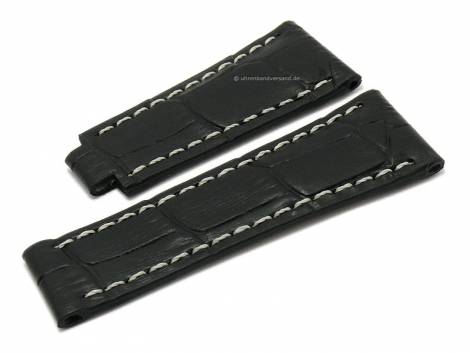 Watch strap 20mm black leather alligator grain matt suitable for ROLEX Daytona - Bild vergrößern 