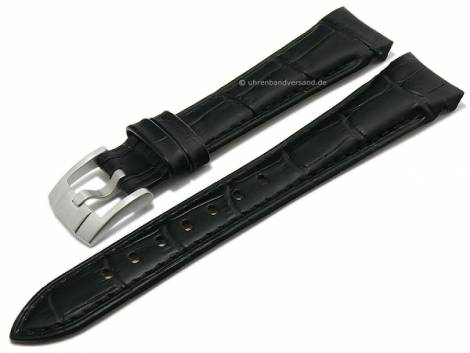 Watch strap XL 20mm black leather alligator grain with curved ends suitable for ROLEX etc. (width of buckle 16 mm) - Bild vergrern 