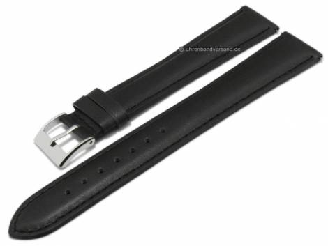 Watch strap XXL 16mm black leather smooth stitched with EASY-CLICK (width of buckle 14 mm) - Bild vergrern 