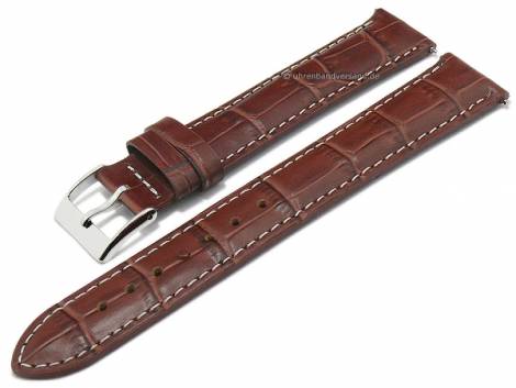Watch strap XL 18mm brown leather alligator grain light stitching with EASY-CLICK (width of buckle 16 mm) - Bild vergr��ern 
