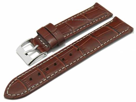 Watch strap XS 20mm brown leather alligator grain light stitching with EASY-CLICK (width of buckle 18 mm) - Bild vergrern 