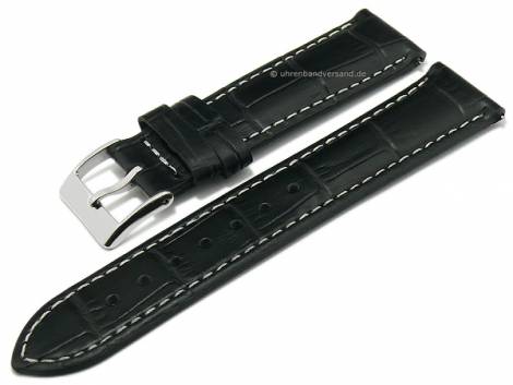 Watch strap XS 19mm black leather alligator grain light stitching with EASY-CLICK (width of buckle 16 mm) - Bild vergr��ern 