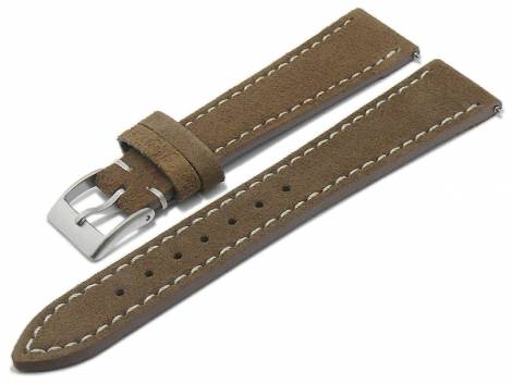 Watch strap 21mm brown leather suede like light stitching with EASY-CLICK spring bars (width of buckle 18 mm) - Bild vergr��ern 