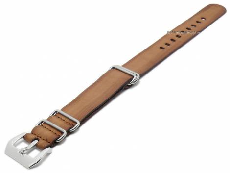 Watch strap 24mm brown leather vintage look one piece strap in NATO-style - Bild vergrern 