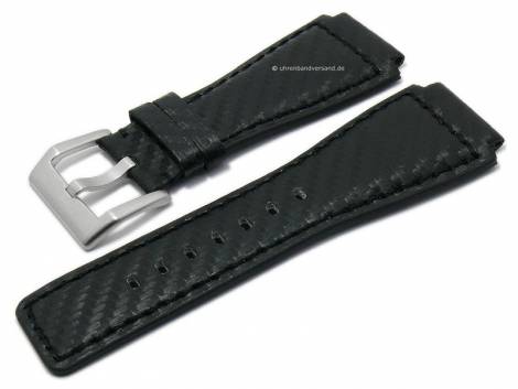 Watch strap 24mm black leather carbon look suitable for BELL & ROSS (width of buckle 24 mm) - Bild vergrern 