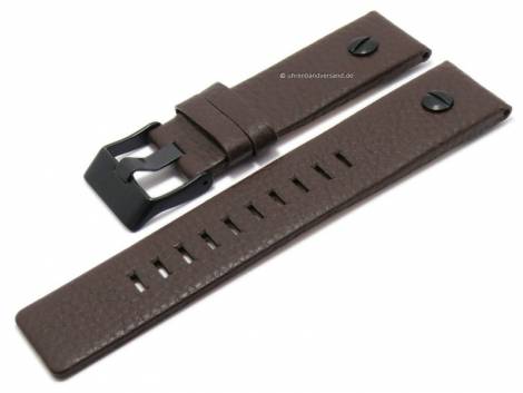 Watch strap 24mm dark brown leather grained matt with one black rivet (width of buckle 22 mm) - Bild vergr��ern 