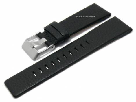 Watch strap 28mm black leather grained matt without stitching (width of buckle 24 mm) - Bild vergr��ern 
