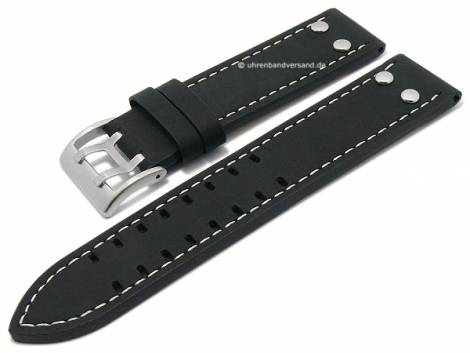 Watch strap 22mm black leather double buckle light stitching for HAMILTON a. o. (width of buckle 22 mm) - Bild vergrern 