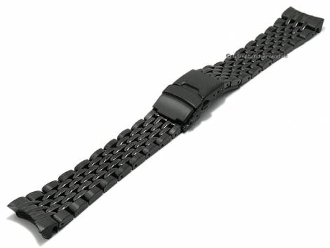 Watch strap 22mm black stainless steel massiv curved ends partly polished suitable for SEIKO etc. - Bild vergrern 