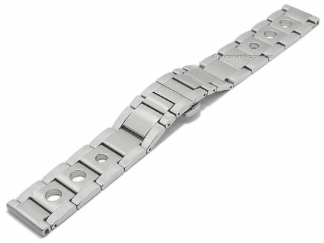 Watch strap 22mm stainless steel solid partly polished racing look with butterfly clasp - Bild vergrern 