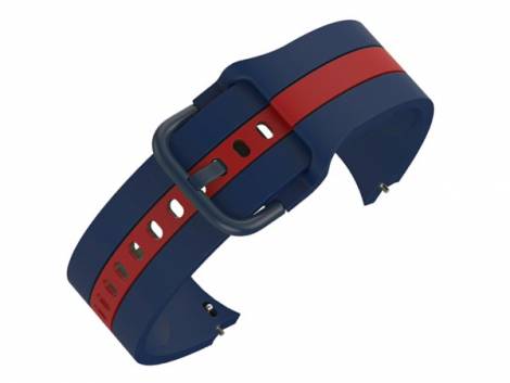 Watch strap 20mm dark blue silicone red stripe curved ends EASY-CLICK SAMSUNG Galaxy Watch4&5 (width of buckle 20 mm) - Bild vergr��ern 