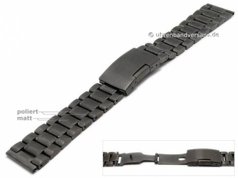 Watch strap 20mm black stainless steel solid partly polished with clasp - Bild vergrern 