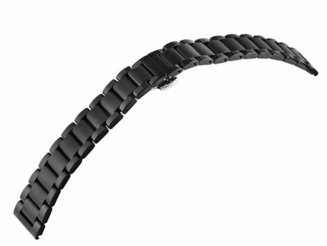 Watch strap 24mm black stainless steel solid partly polished with butterfly clasp - Bild vergr��ern 
