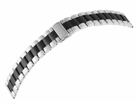 Watch strap 24mm dual tone silver/black stainless steel solid matt with clasp - Bild vergr��ern 