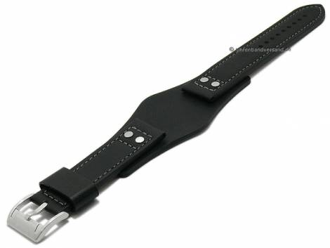 Watch strap 22mm black leather with leather pad & 2 rivets suitable for FOSSIL (width of buckle 22 mm) - Bild vergrern 