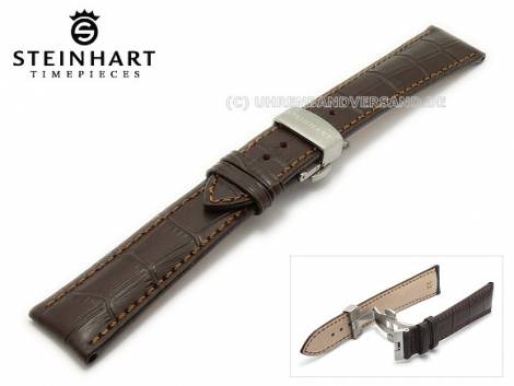 Watch strap XL STEINHART 22mm dark brown calf leather alligator grain clasp (width of buckle 18 mm) - Bild vergr��ern 