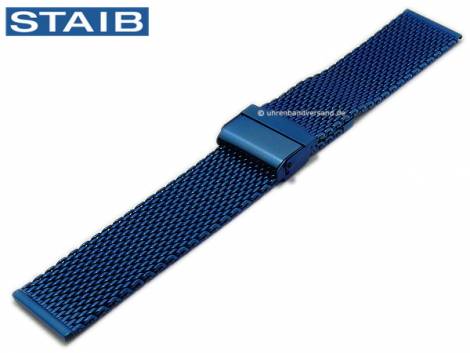 Watch strap 22mm blue mesh polished medium structure with security slide clasp by STAIB - Bild vergr��ern 