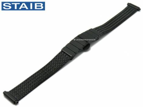 Watch strap 12-15mm black mesh polished herringbone telescopic ends with butterfly clasp by STAIB - Bild vergrern 