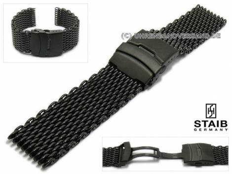 Watch strap 24mm mesh black polished robust structure with security clasp by STAIB - Bild vergrern 