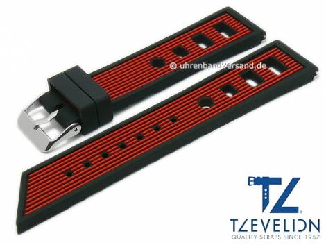 Watch strap 22mm black/red silicone racing look matt by TZEVELION (width of buckle 20 mm) - Bild vergr��ern 