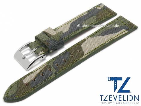 Watch strap 22mm green camouflage textile/leather military look stitched by TZEVELION (width of buckle 20 mm) - Bild vergr��ern 