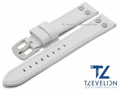 Watch strap 18mm white leather aviator look with rivets stitched by TZEVELION (width of buckle 16 mm) - Bild vergr��ern 