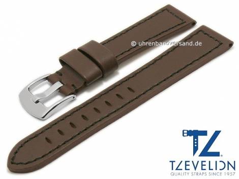 Watch strap 22mm dark brown leather smooth black stitching by TZEVELION (width of buckle 20 mm) - Bild vergr��ern 
