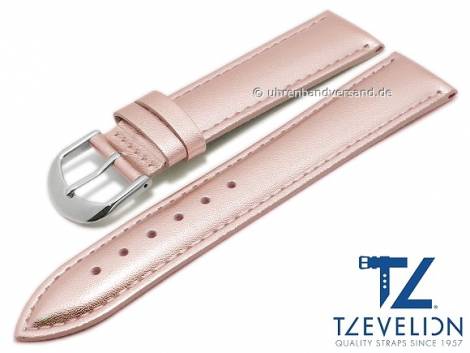 Watch strap 20mm ros� golden leather smooth metallic effect stitched by TZEVELION (width of buckle 18 mm) - Bild vergr��ern 