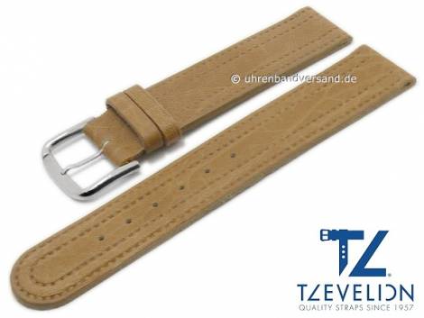 Basic watch strap 18mm light brown leather matt double stitching pattern by TZEVELION (width of buckle 18 mm) - Bild vergr��ern 