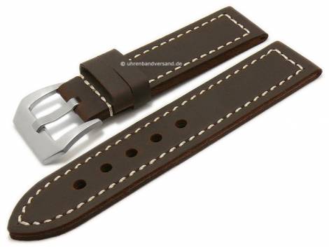 Watch strap 24mm dark brown leather vintage look smooth light stitching by TZEVELION (width of buckle 24 mm) - Bild vergr��ern 