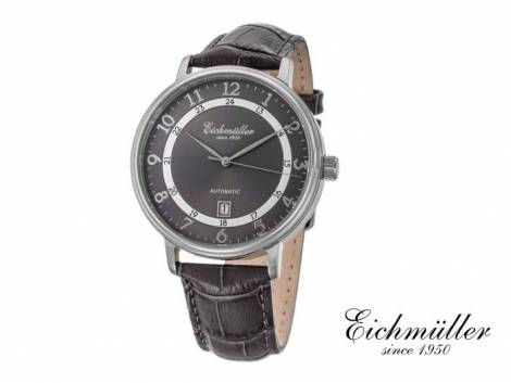 Automatic watch stainless steel silver face anthracite/white leather strap from Eichmueller (*EM*HU*) - Bild vergrern 