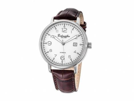 Automatic watch stainless steel silver face white leather strap from Eichmueller (*EM*HU*) - Bild vergr��ern 
