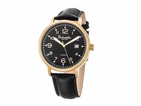 Automatic watch stainless steel golden face black leather strap from Eichmueller (*EM*HU*) - Bild vergrern 